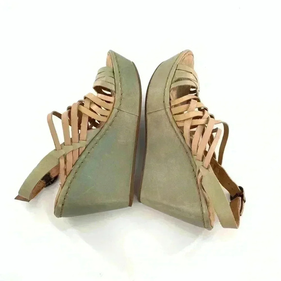 Born womens sandals size 8 green tan leather platform wedges - Picture 10 of 15
